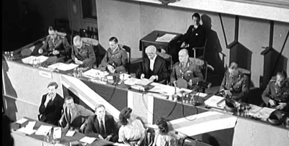 Manstein war crime trial. Image: still from British Pathé film.